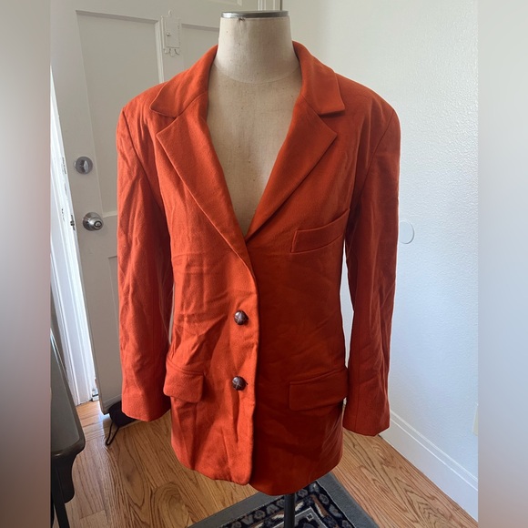 Vintage 1980s Mary Ann Restivo Persimmon Orange Wool and Cashmere Blazer  Sz 4 - Picture 1 of 12